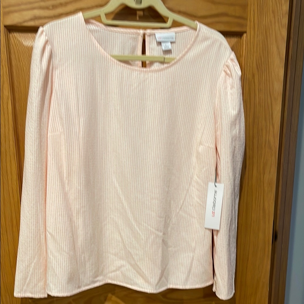 Elegant Liz Claiborne white/pink seersucker  Long Sleeve womens L